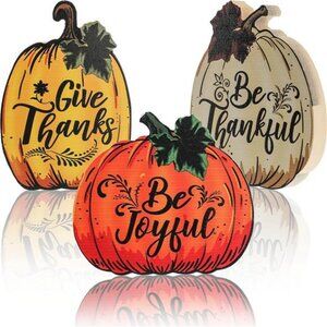 3 Pieces Thanksgiving Fall Decor Pumpkin Wood Sign Give Thanks Be Thankful